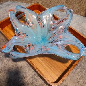 Beautiful Unique Large colorful blown glass Murano style decorative bowl